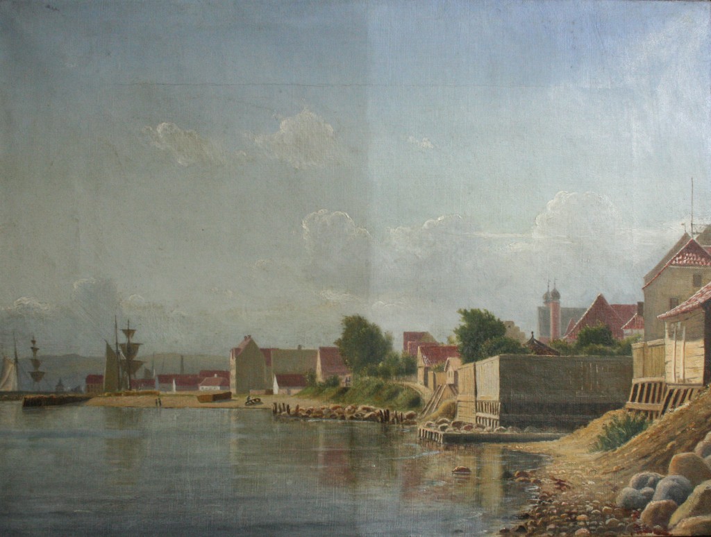 Christian Blaches maleri af Aarhus kyst med Mejlgades haver